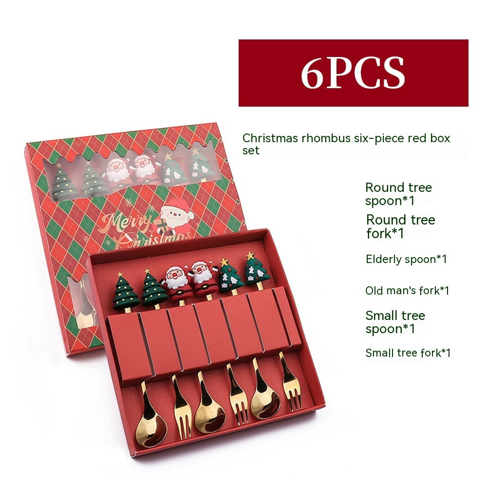 Style I 6-piece Christmas spoon set in red gift box