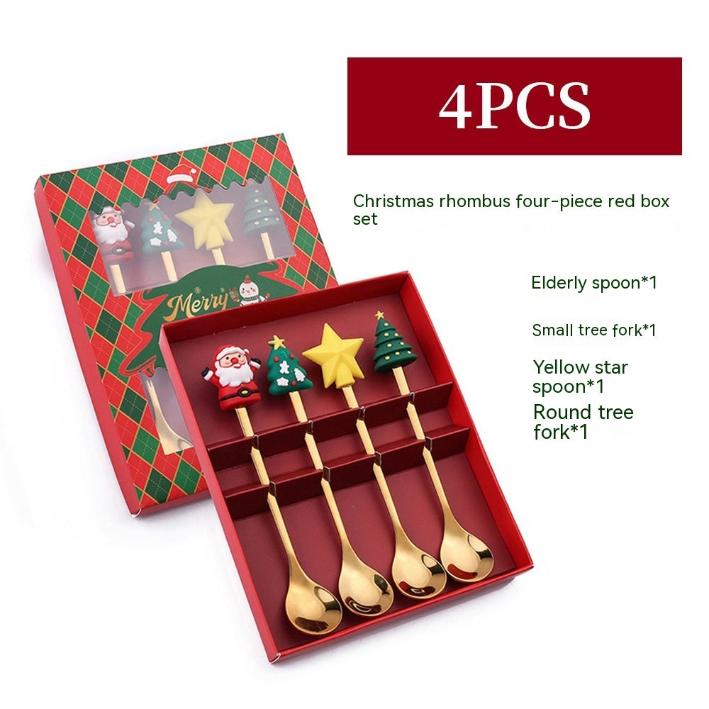 Style C 4-piece Christmas spoon set in red gift box