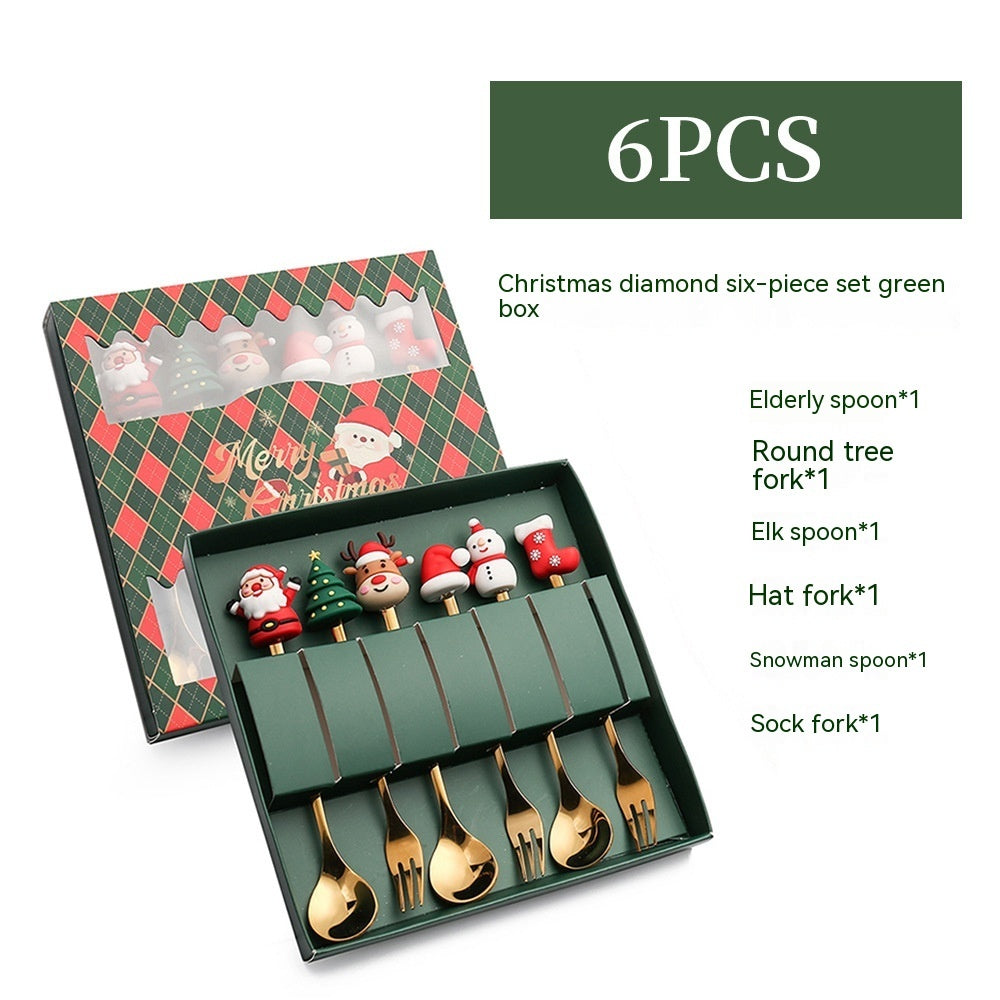 Style F 6-piece Christmas spoon set in green gift box