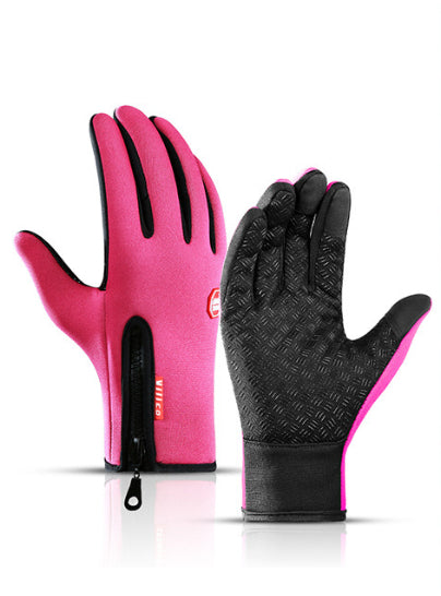 Heated Winter Waterproof Gloves — Rose red / L