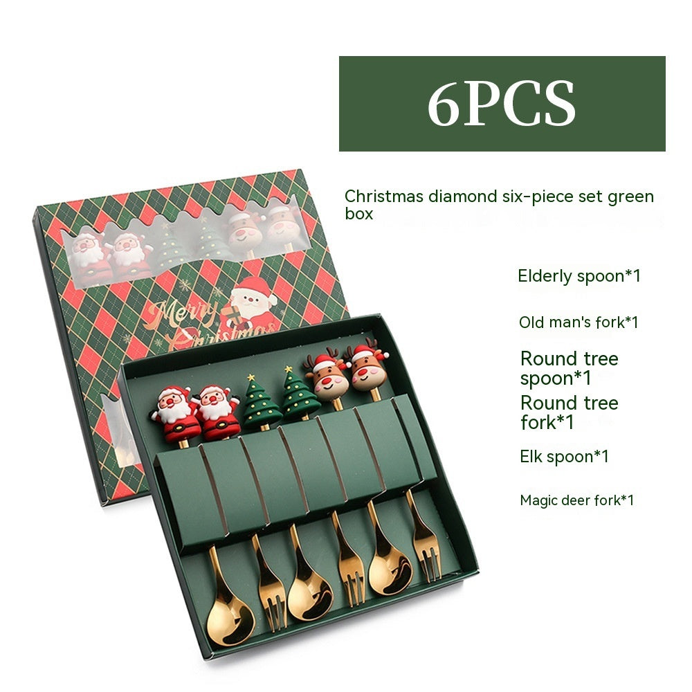 Style G 6-piece Christmas spoon set in green gift box