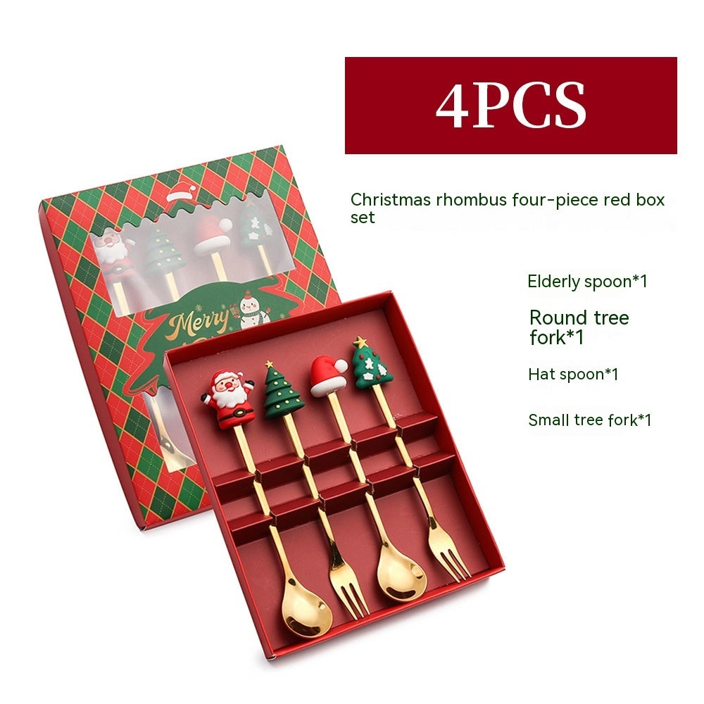 Style A 4-piece Christmas spoon set in red gift box