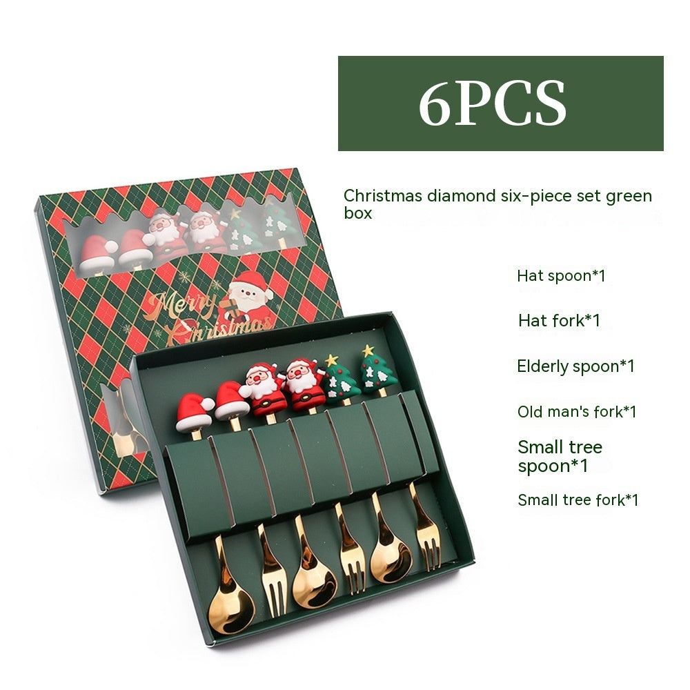 Style H 6-piece Christmas spoon set in green gift box