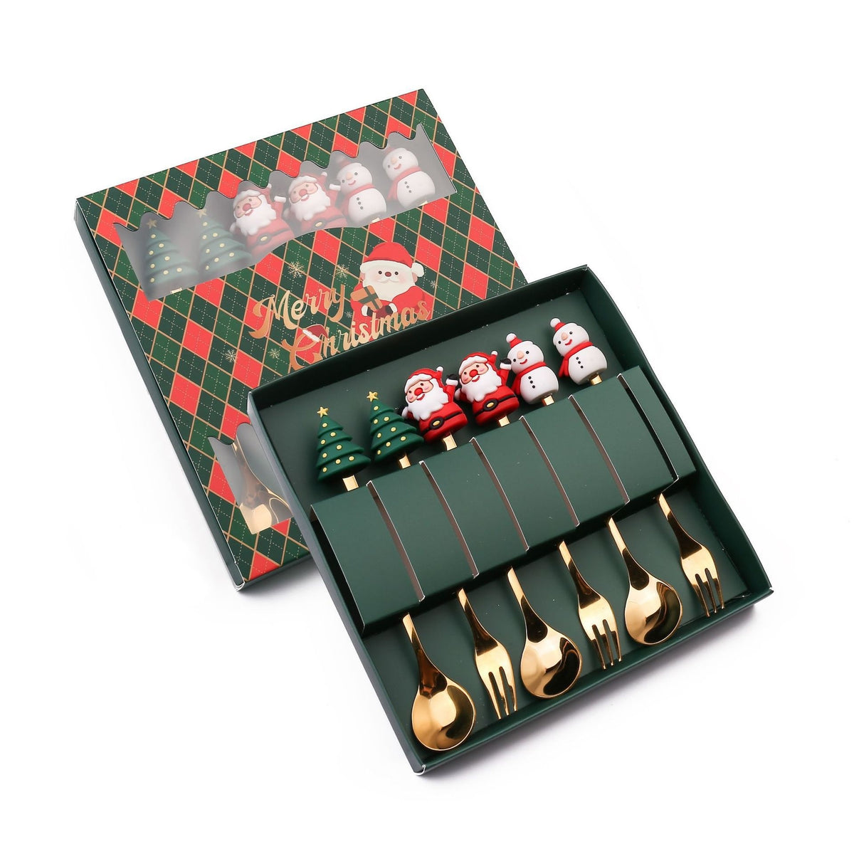 Mirror-polished stainless steel Christmas spoons close up