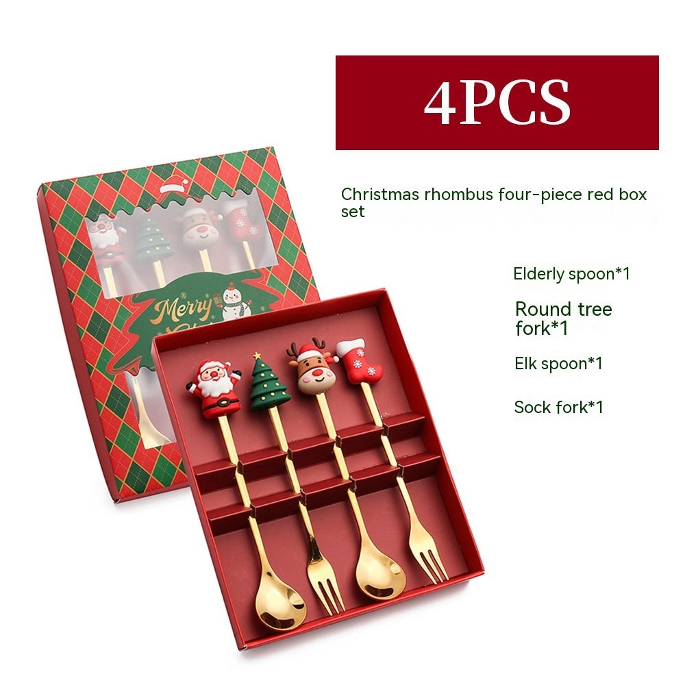 Style B 4-piece Christmas spoon set in red gift box