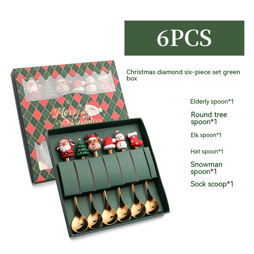 Style E 6-piece Christmas spoon set in green gift box