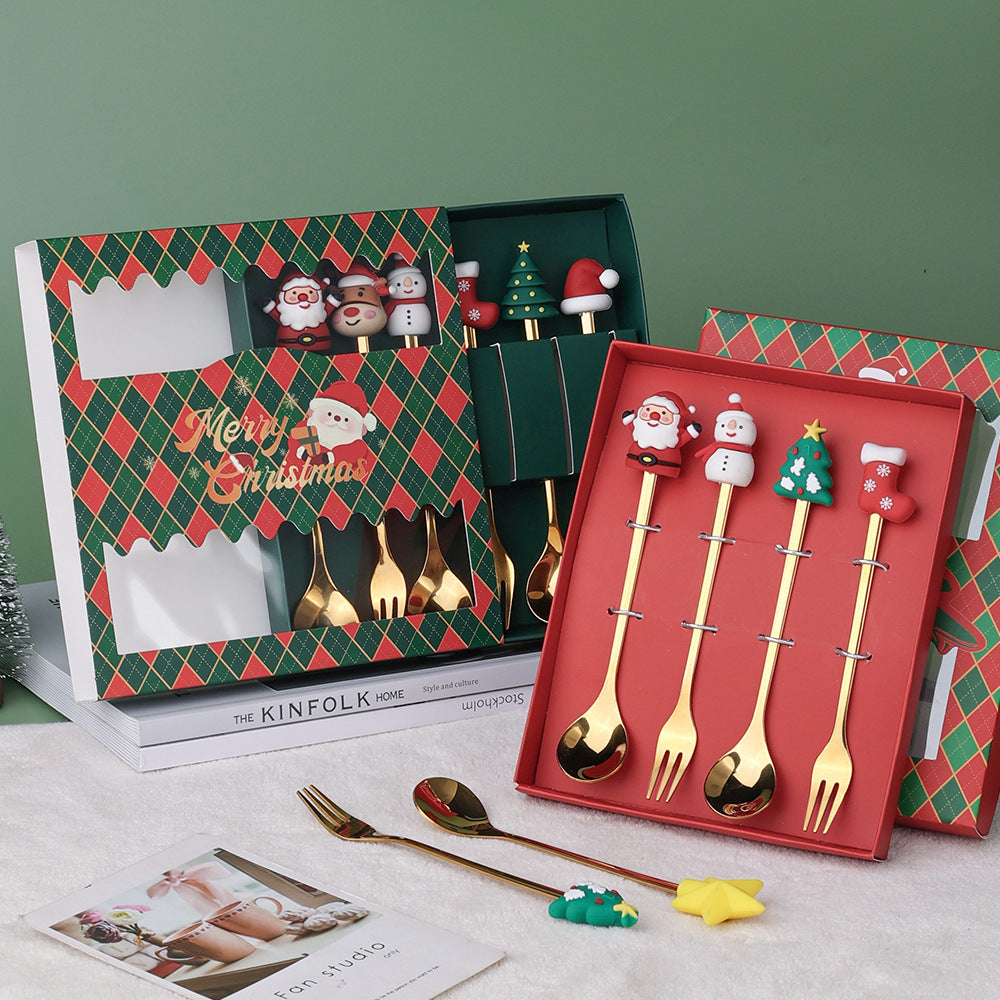 Christmas stainless steel spoon gift sets shown together